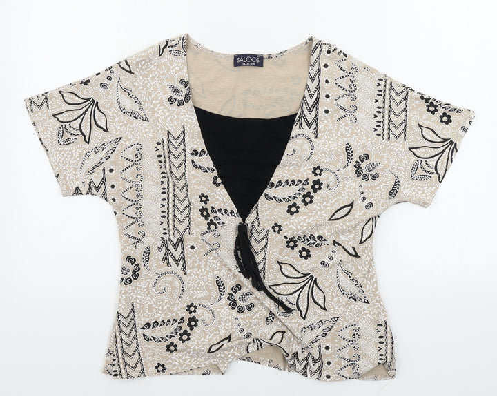 Saloos  Womens Beige Floral  Basic T-Shirt Size L