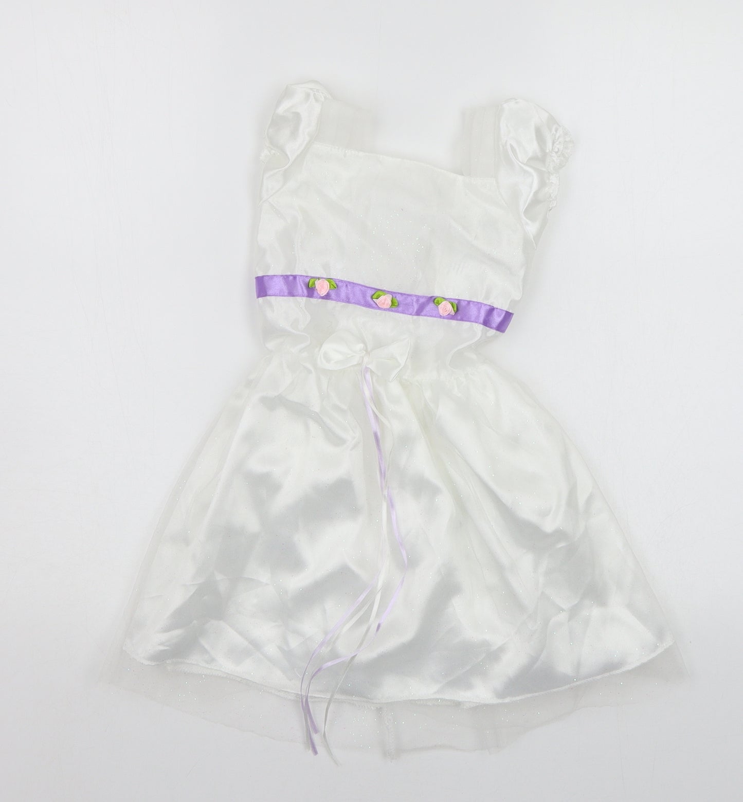 Preworn Girls White   A-Line  Size 3 Years  - Glitter Detail