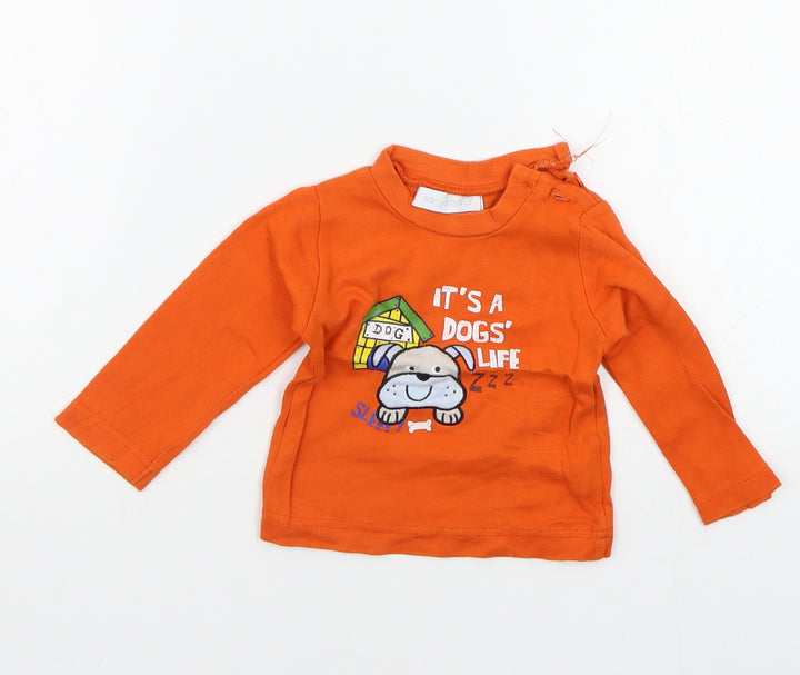 Earlydays Boys Orange Geometric Basic T-Shirt Size 6-9 Months