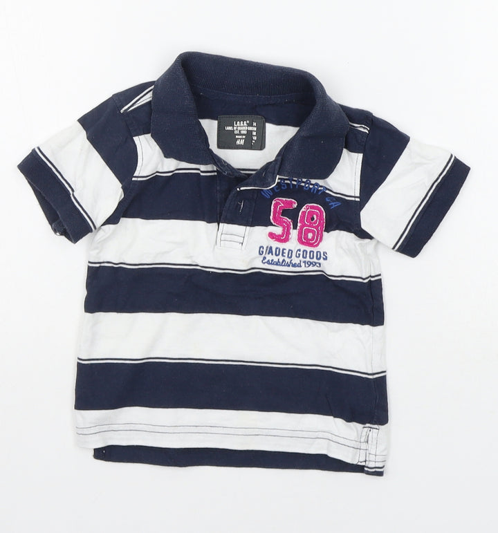 H&M Boys Blue Striped Basic Polo Size 9-12 Months