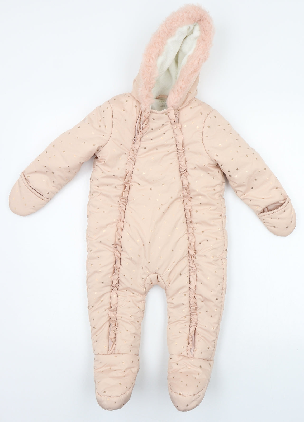 Primark Baby Pink Geometric  Babygrow One-Piece Size 12-18 Months  - faux fur