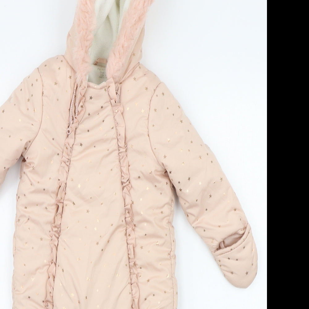Primark Baby Pink Geometric  Babygrow One-Piece Size 12-18 Months  - faux fur
