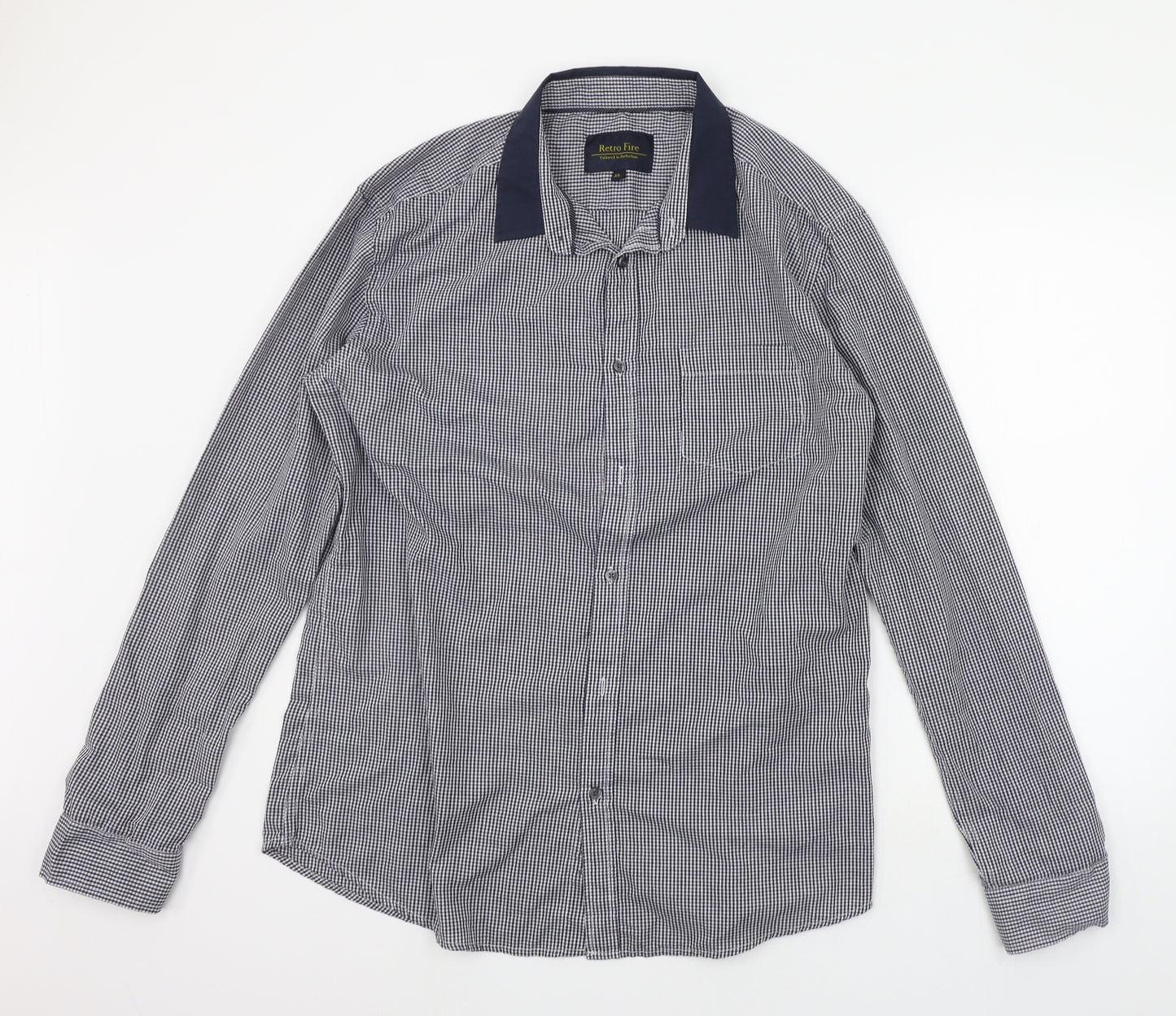Retro Fire Mens Blue Check   Button-Up Size XL