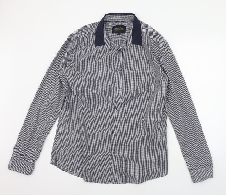 Retro Fire Mens Blue Check   Button-Up Size XL