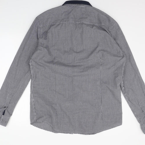 Retro Fire Mens Blue Check   Button-Up Size XL