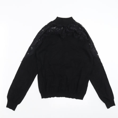 Primark Womens Black  Knit Pullover Jumper Size XS  - lace neckline detail