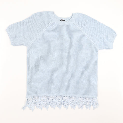 F&F Womens Blue  Knit Pullover Jumper Size 12  - crochet hem