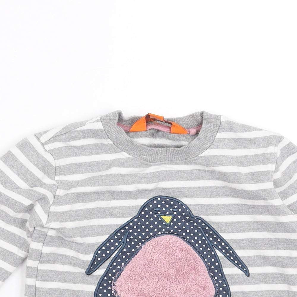 Mountain Warehouse Girls Grey Striped  Pullover Sweatshirt Size 3-4 Years  - penguin