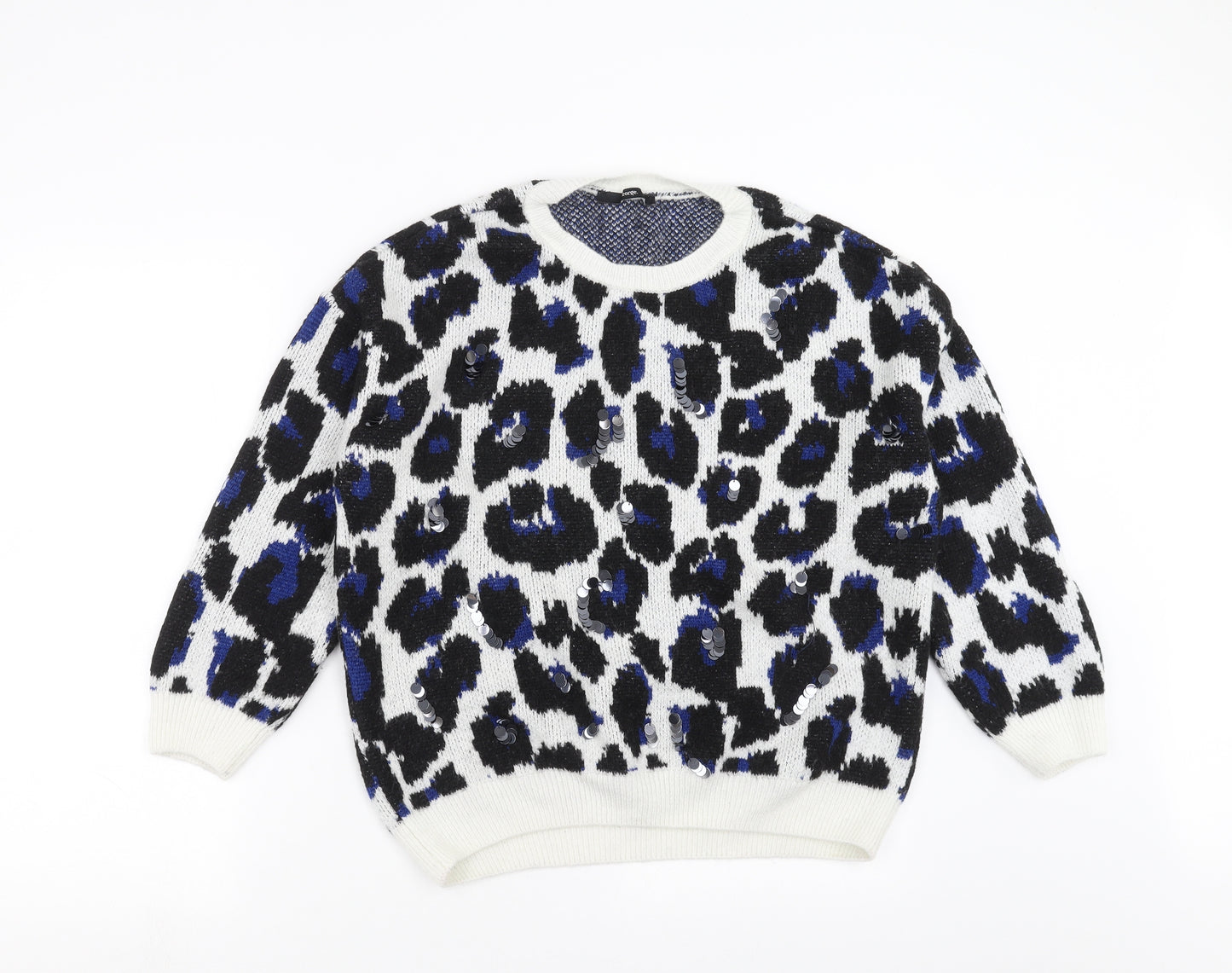 George Womens White Geometric Knit Pullover Jumper Size L  - sequins
