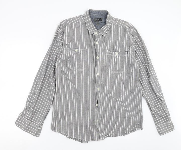 CCS Mens Grey Striped   Button-Up Size L