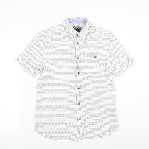SANDSTONE Mens White Striped   Button-Up Size S