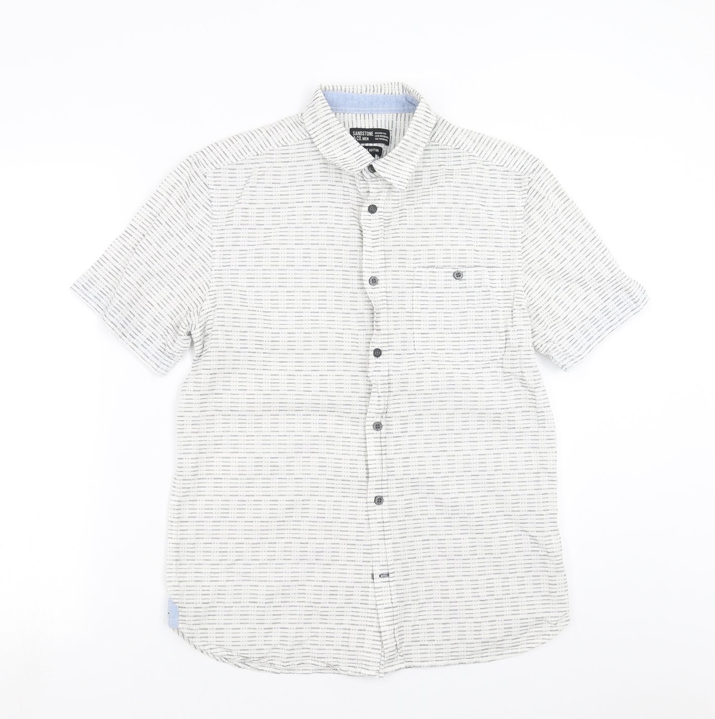 SANDSTONE Mens White Striped   Button-Up Size S