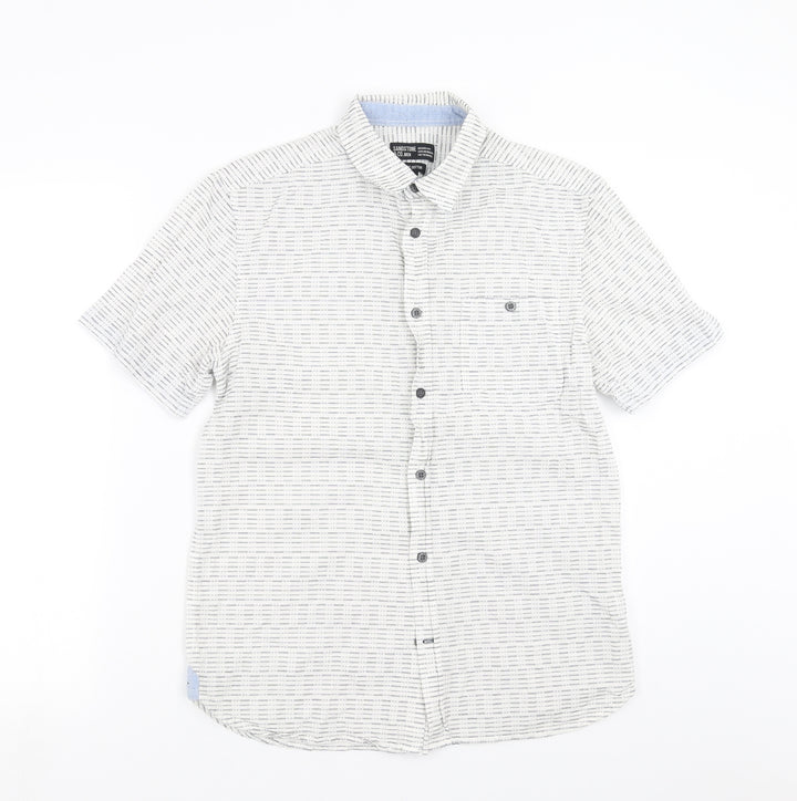 SANDSTONE Mens White Striped   Button-Up Size S