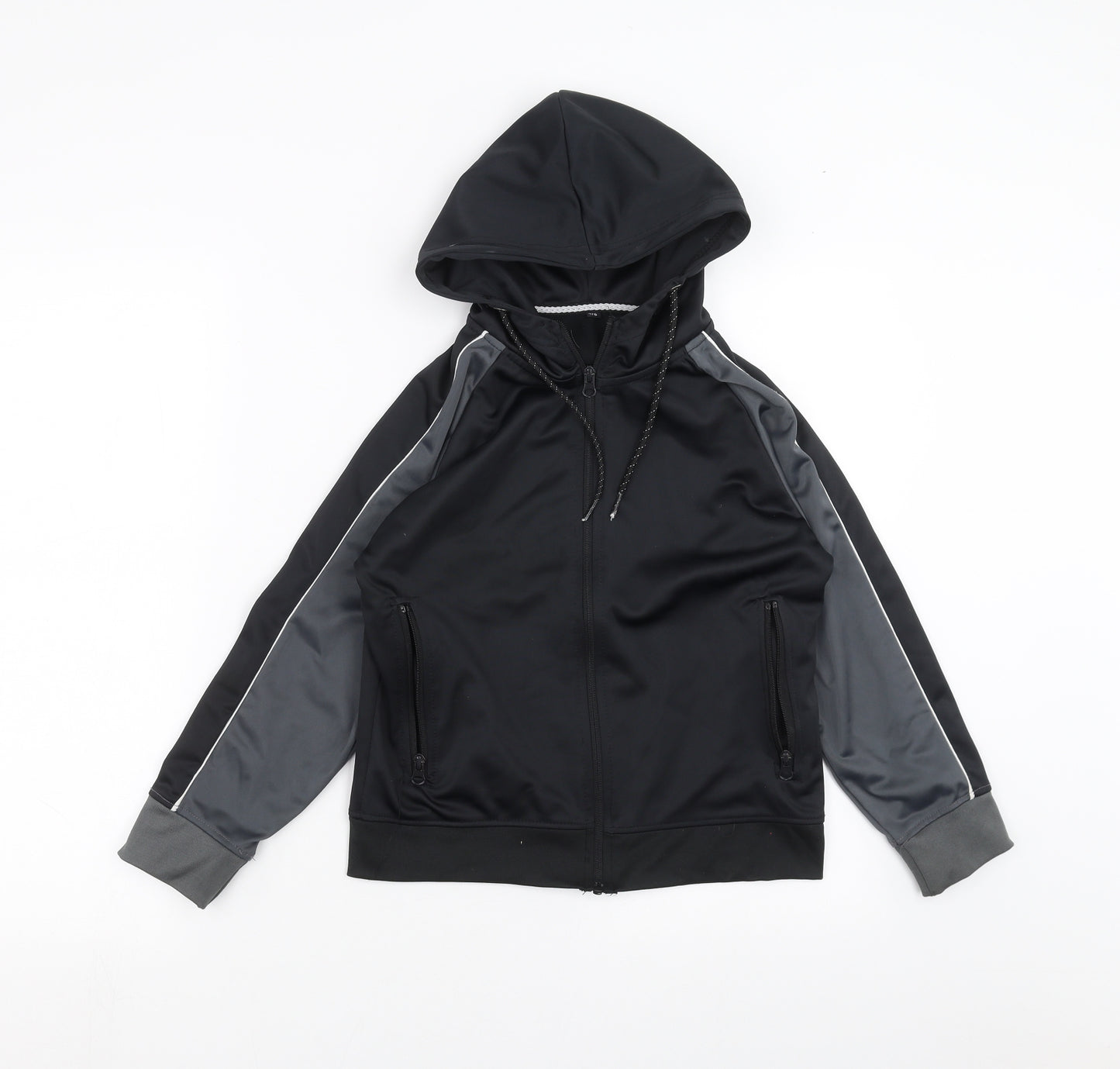 Preworn Boys Black   Full Zip Hoodie Size 7-8 Years