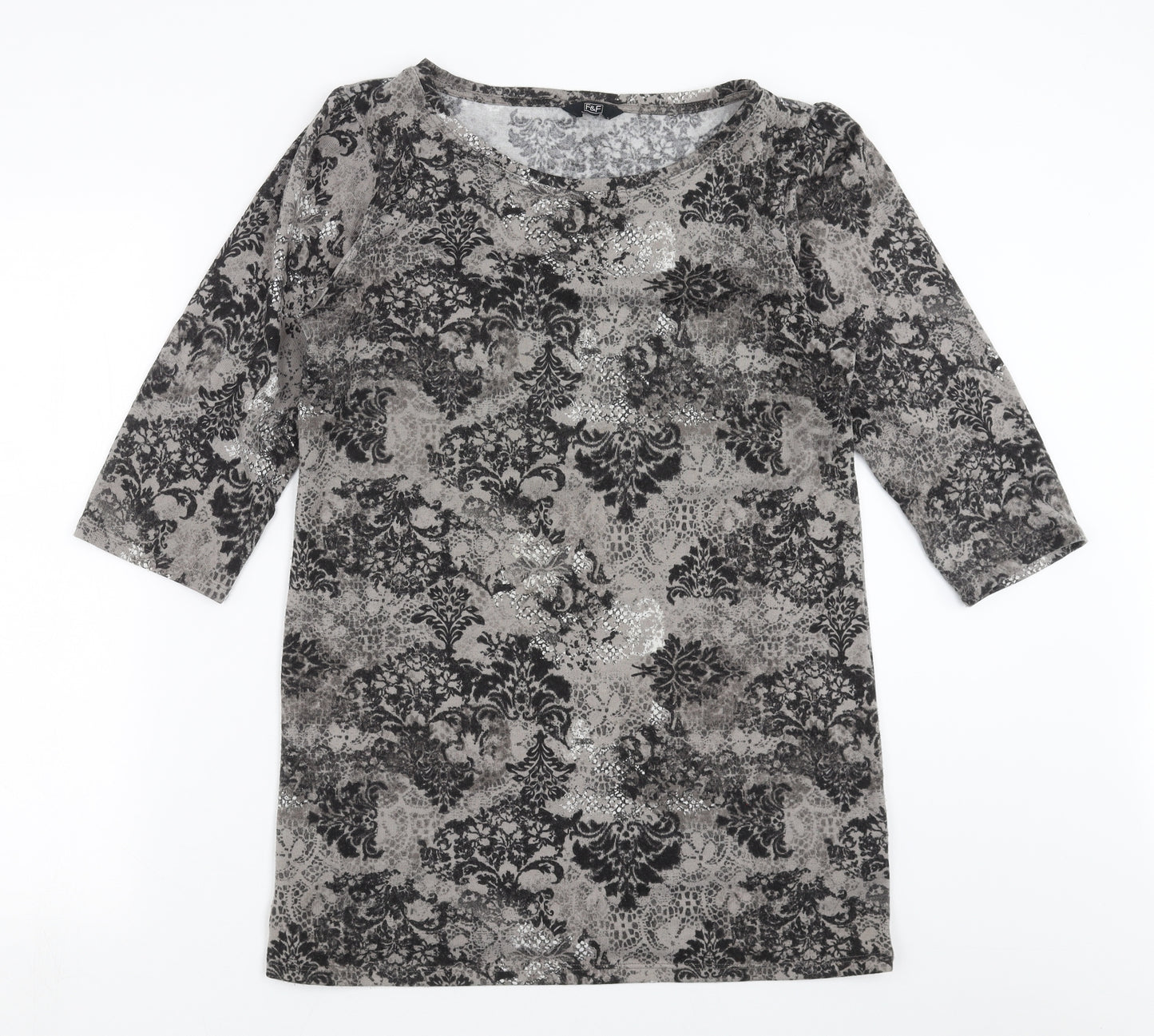 F&F Womens Grey Floral Knit Pullover Jumper Size 14
