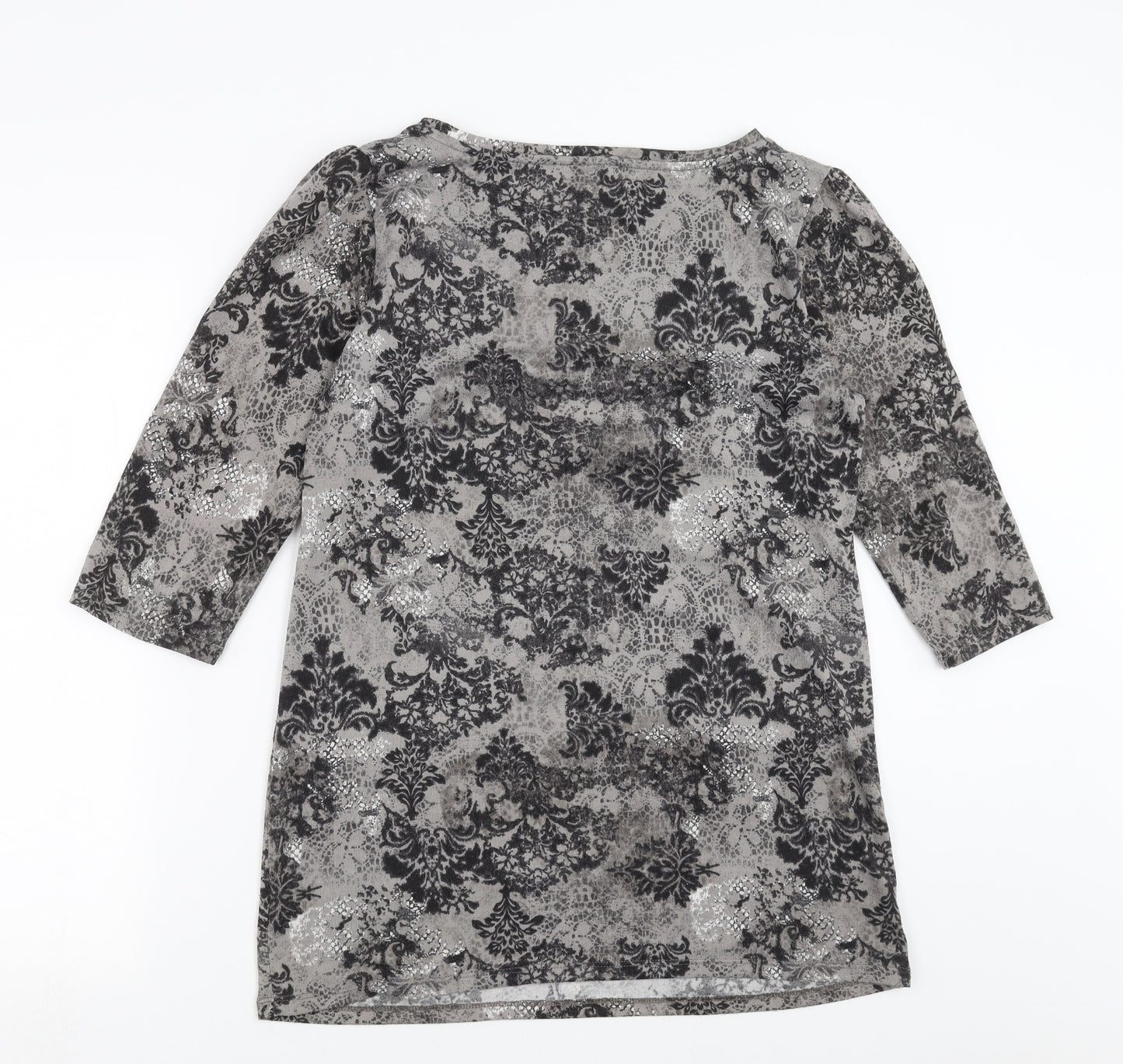 F&F Womens Grey Floral Knit Pullover Jumper Size 14