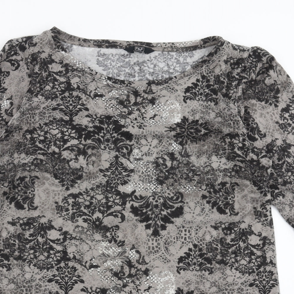 F&F Womens Grey Floral Knit Pullover Jumper Size 14
