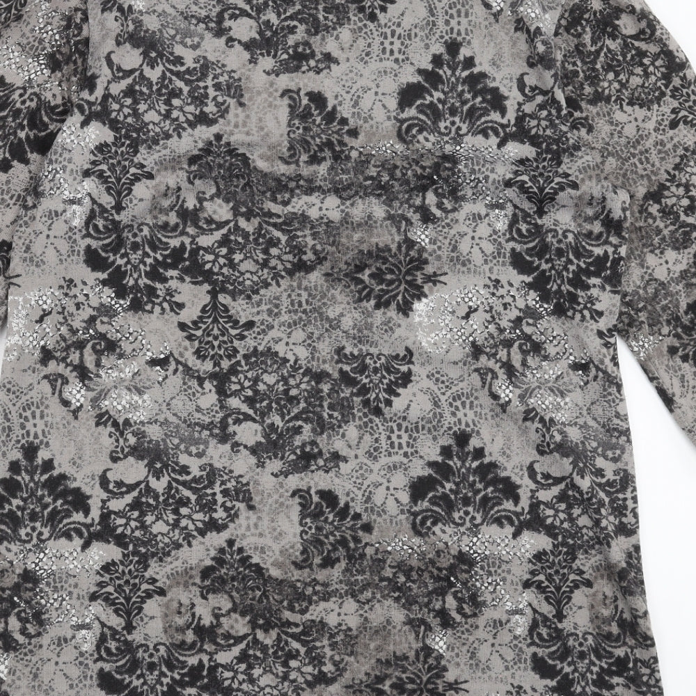 F&F Womens Grey Floral Knit Pullover Jumper Size 14