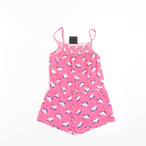 Preworn Girls Pink   Playsuit One-Piece Size 6-7 Years  - unicorn