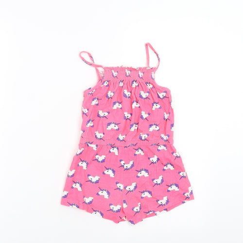 Preworn Girls Pink   Playsuit One-Piece Size 6-7 Years  - unicorn