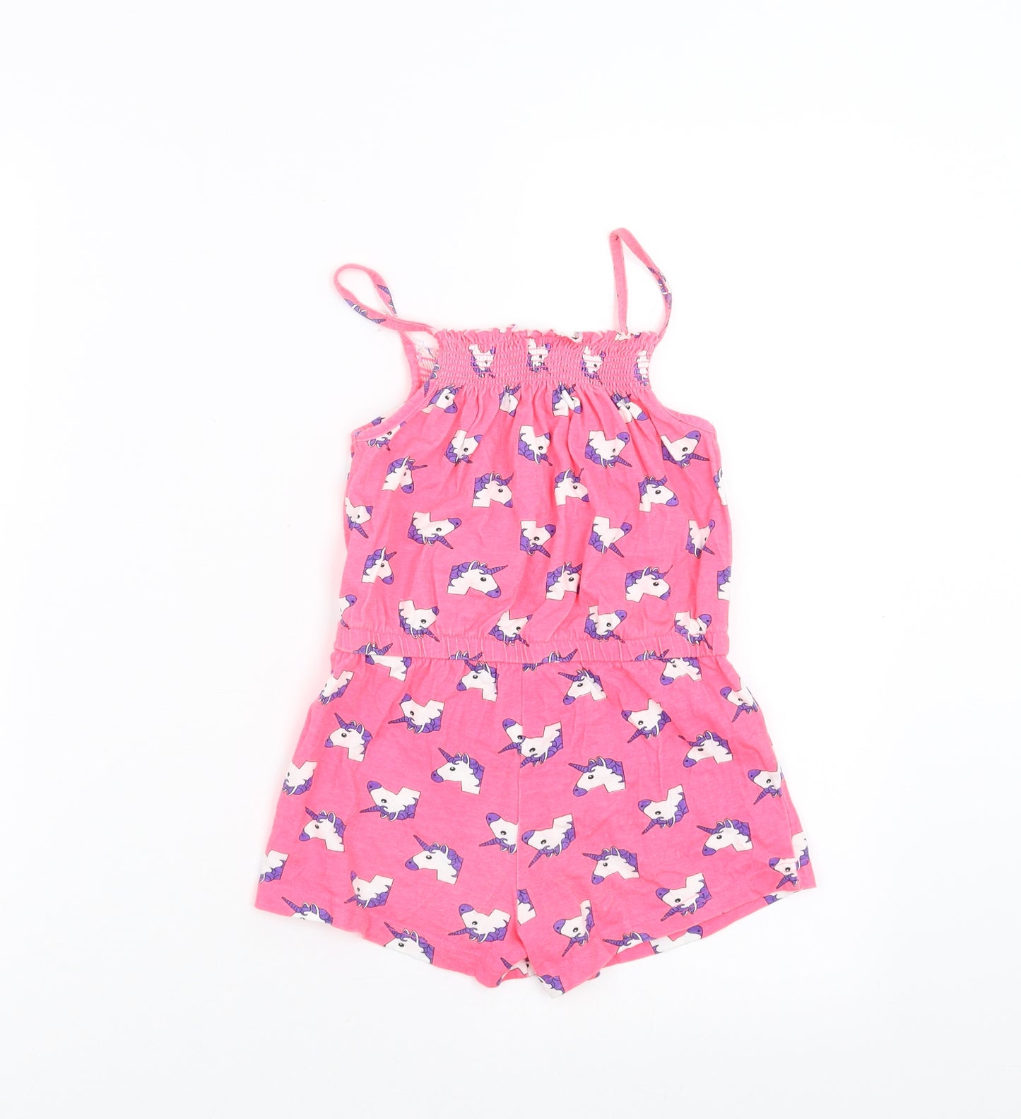 Preworn Girls Pink   Playsuit One-Piece Size 6-7 Years  - unicorn