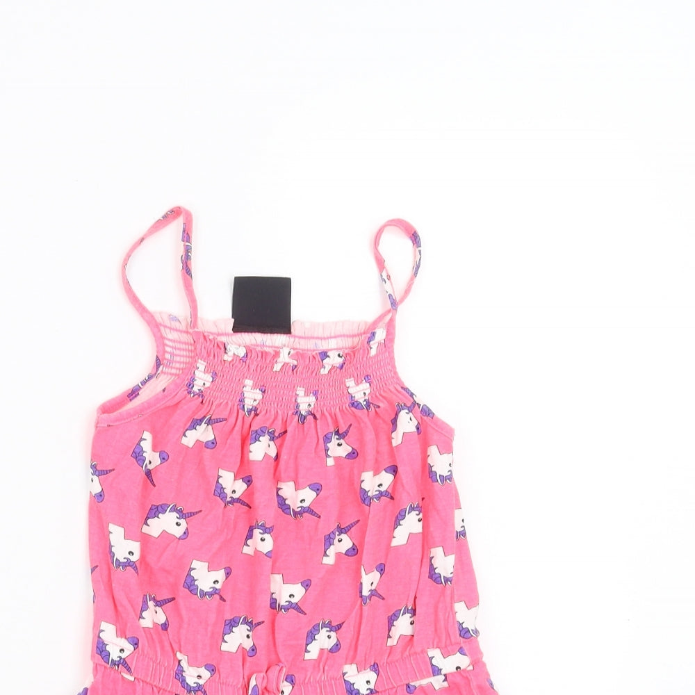 Preworn Girls Pink   Playsuit One-Piece Size 6-7 Years  - unicorn