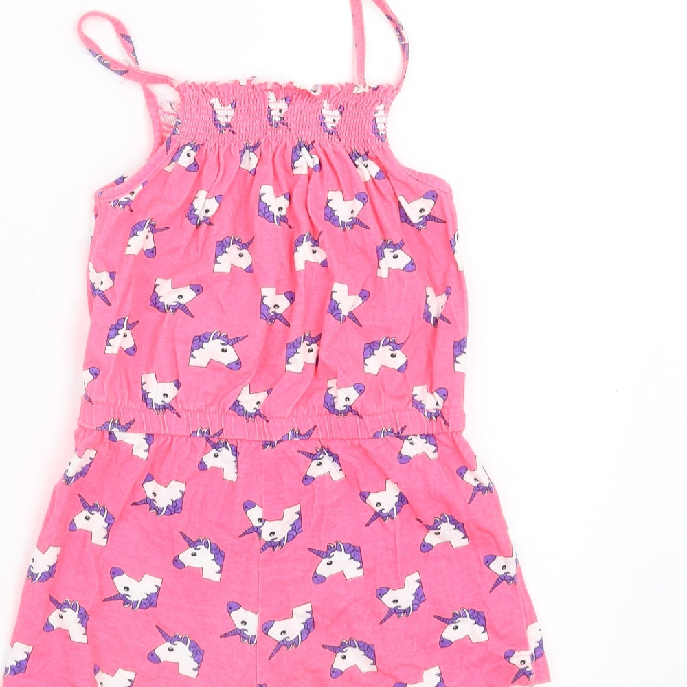 Preworn Girls Pink   Playsuit One-Piece Size 6-7 Years  - unicorn