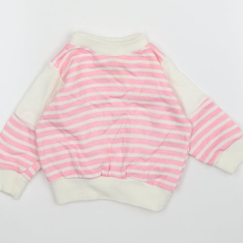 Preworn Girls Pink Striped  Pullover Jumper Size 3-6 Months