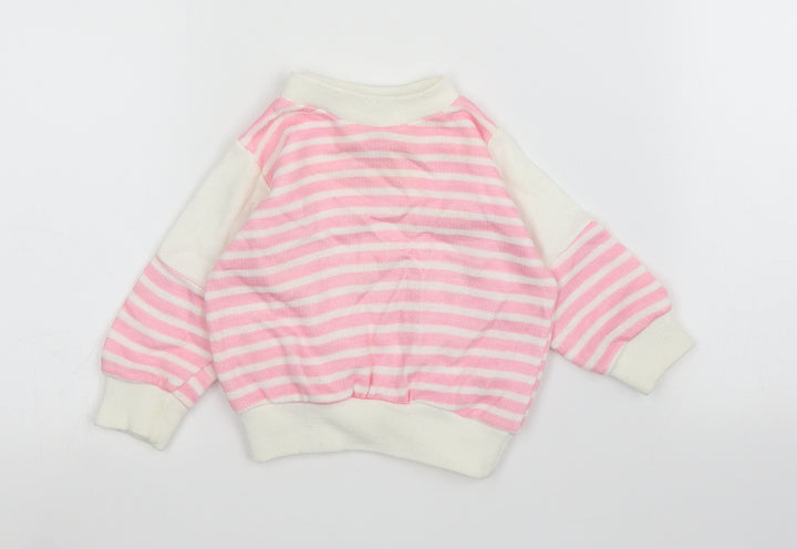 Preworn Girls Pink Striped  Pullover Jumper Size 3-6 Months