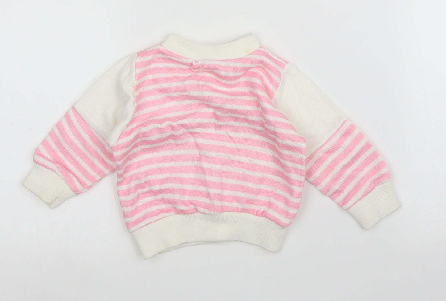 Preworn Girls Pink Striped  Pullover Jumper Size 3-6 Months