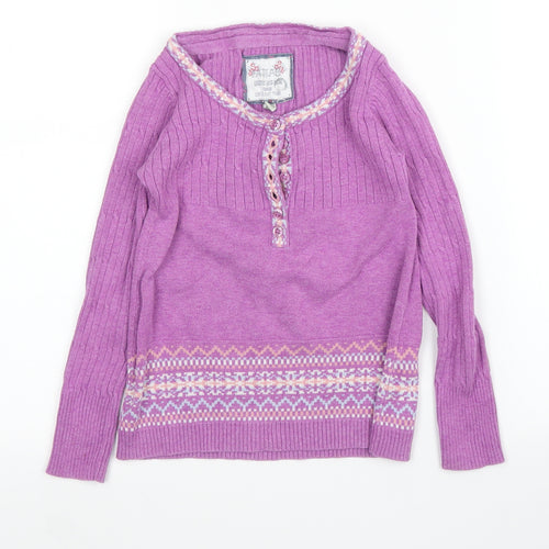 Fat Face Girls Purple Fair Isle  Tunic Jumper Size 6 Years
