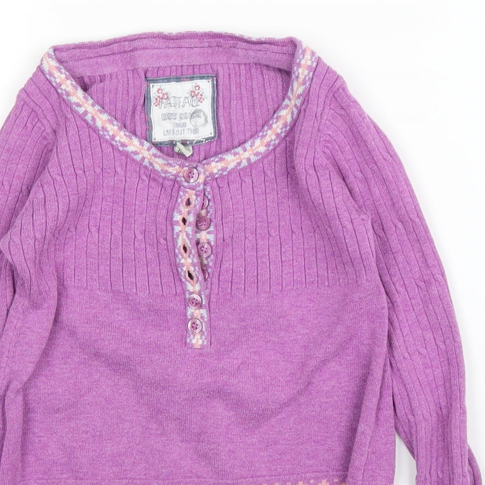 Fat Face Girls Purple Fair Isle  Tunic Jumper Size 6 Years
