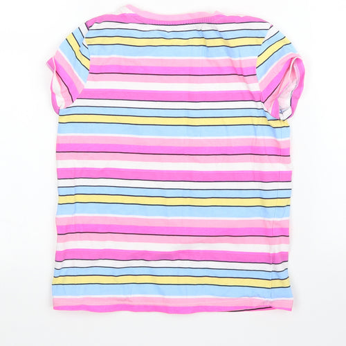 Preworn Girls Pink Striped  Basic T-Shirt Size 7 Years