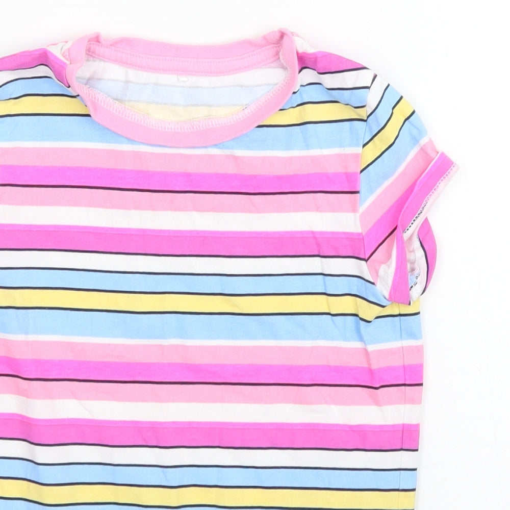 Preworn Girls Pink Striped  Basic T-Shirt Size 7 Years