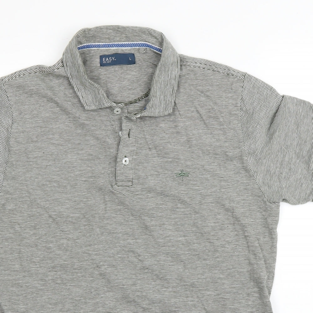 Easy Mens Green Striped   Polo Size L
