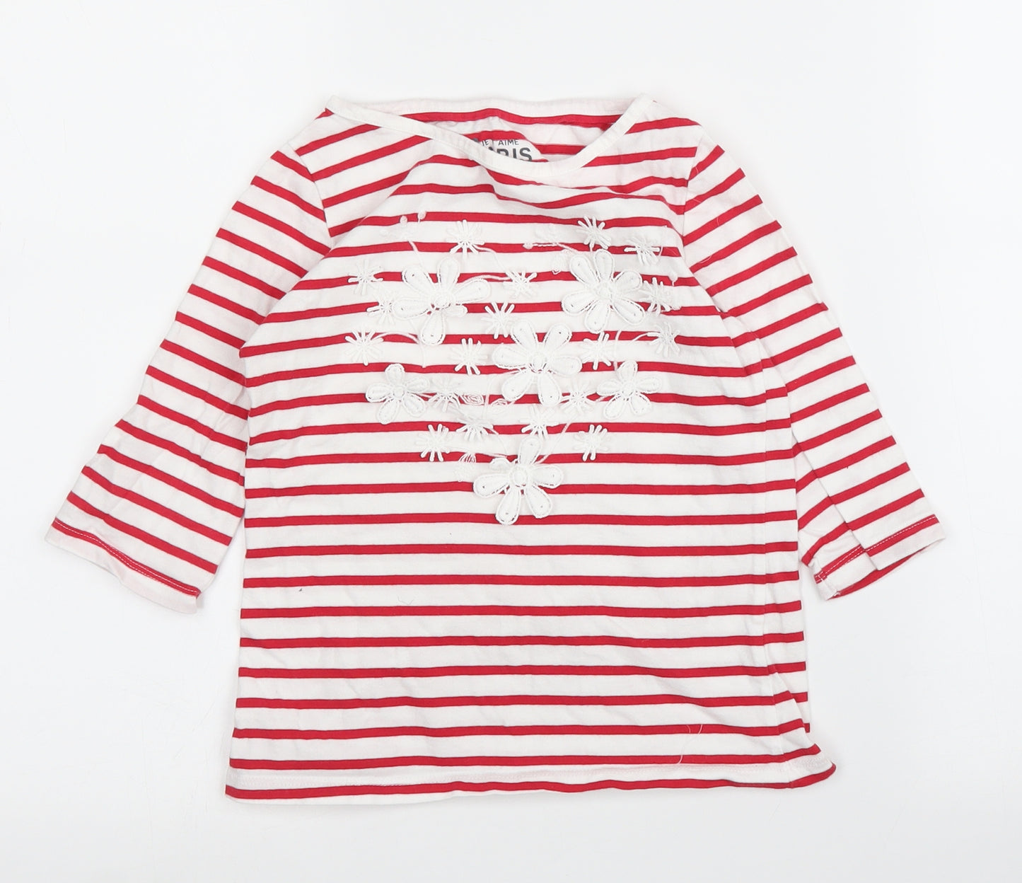 F&F Girls Red Striped  Basic T-Shirt Size 7 Years