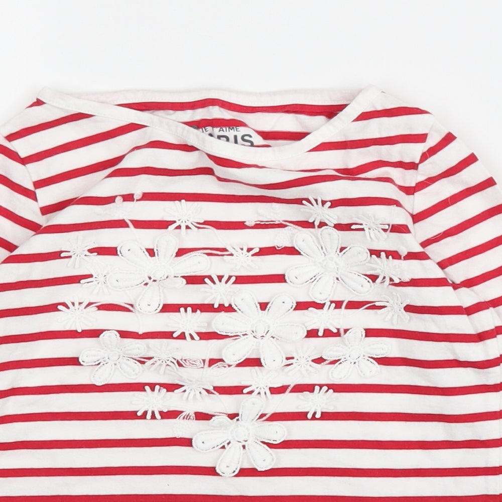F&F Girls Red Striped  Basic T-Shirt Size 7 Years
