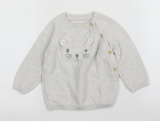 Front view of George girls’ grey jumper, size 6-9, months