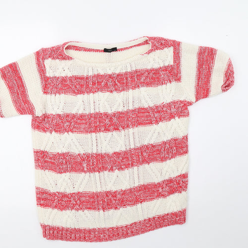 M&Co Womens White Striped Knit Pullover Sweatshirt Size M