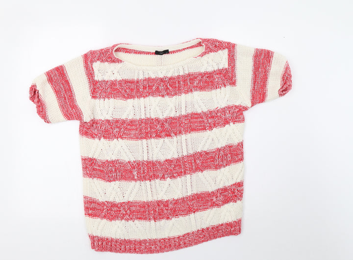 M&Co Womens White Striped Knit Pullover Sweatshirt Size M