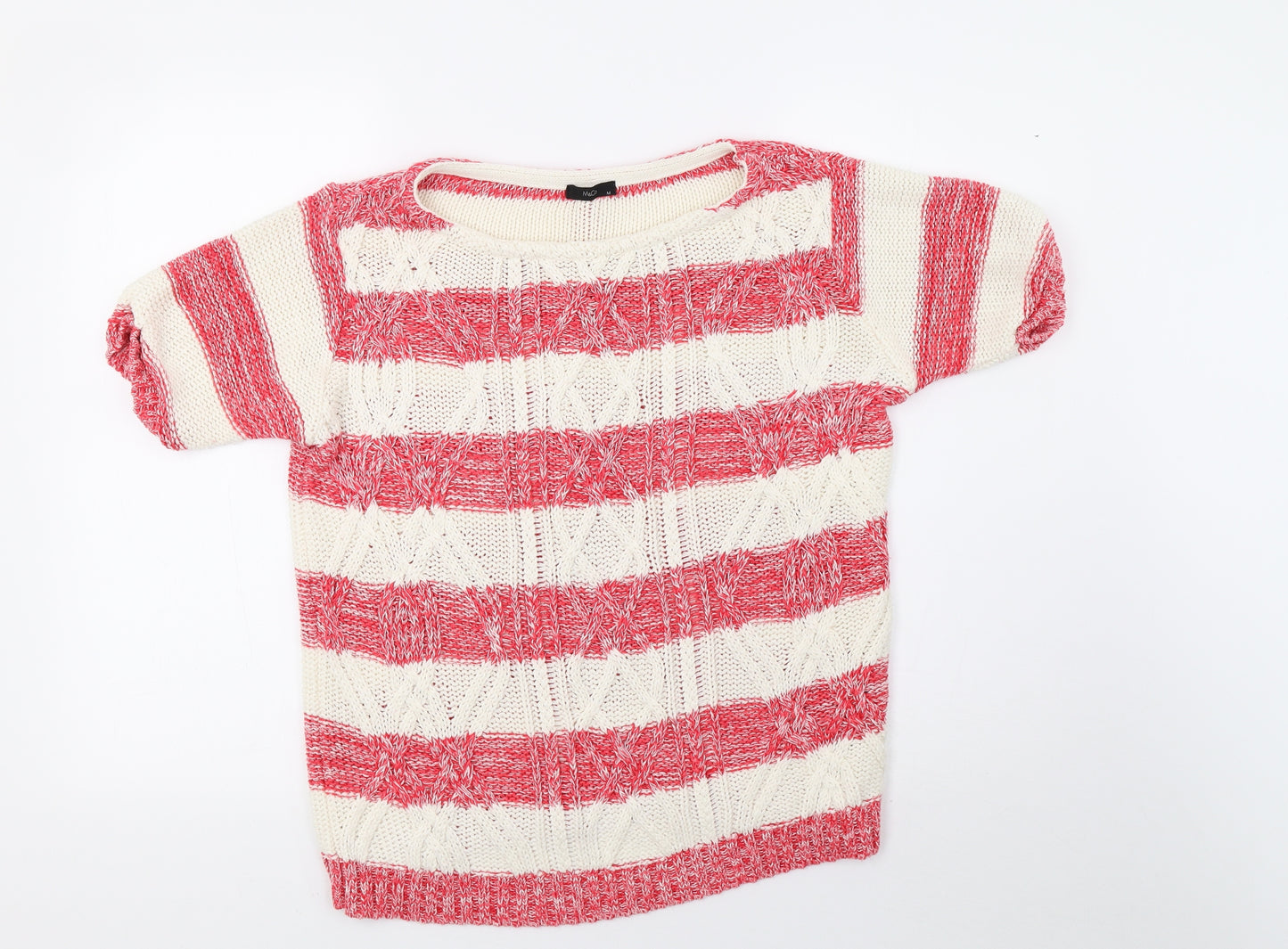 M&Co Womens White Striped Knit Pullover Sweatshirt Size M