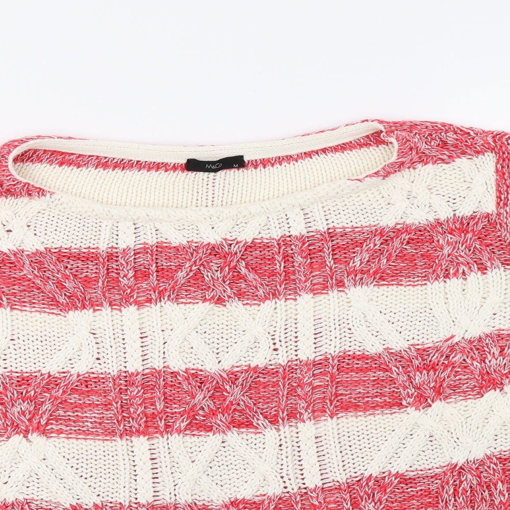 M&Co Womens White Striped Knit Pullover Sweatshirt Size M