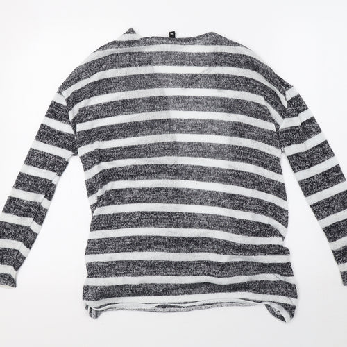 H&M Womens White Striped Knit Cardigan Jumper Size M