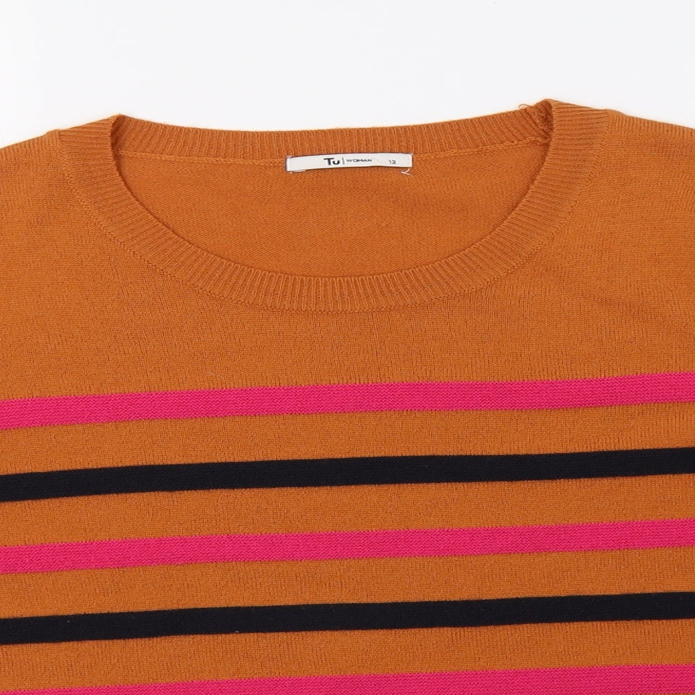 saisnburys Womens Orange Striped Knit Pullover Sweatshirt Size 12
