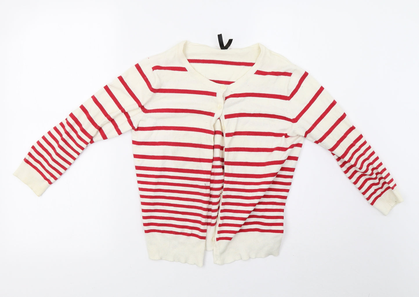 Primark Womens White Striped Knit Cardigan Jumper Size 12
