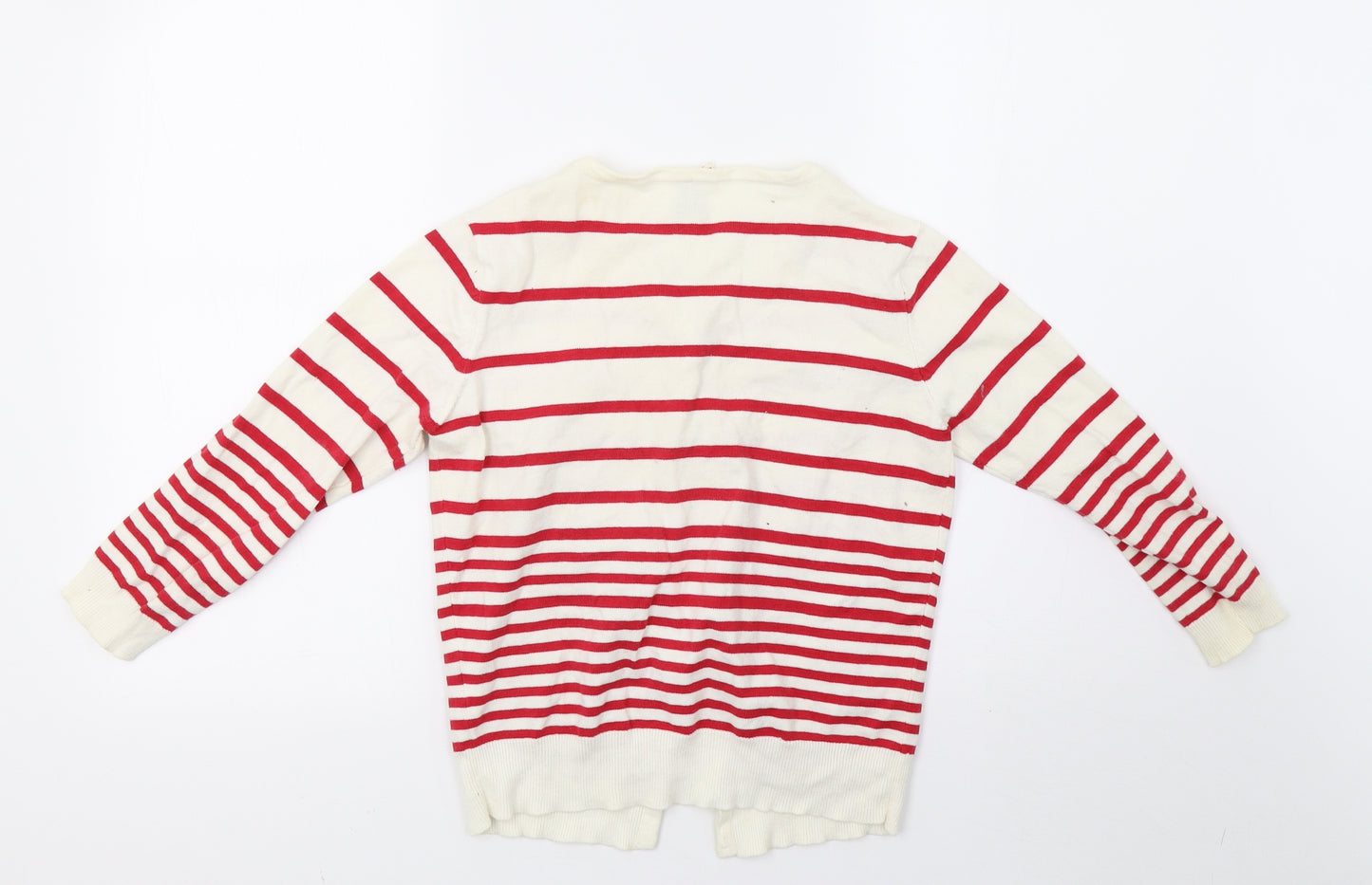 Primark Womens White Striped Knit Cardigan Jumper Size 12