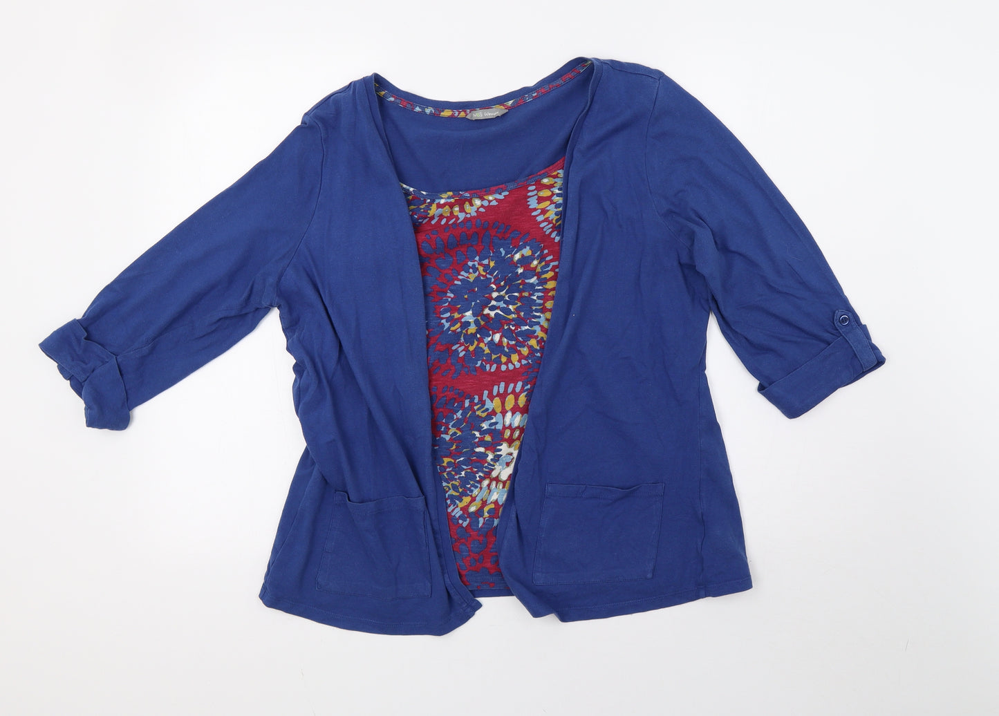 Marks and Spencer Womens Blue Geometric Knit Pullover Sweatshirt Size 18
