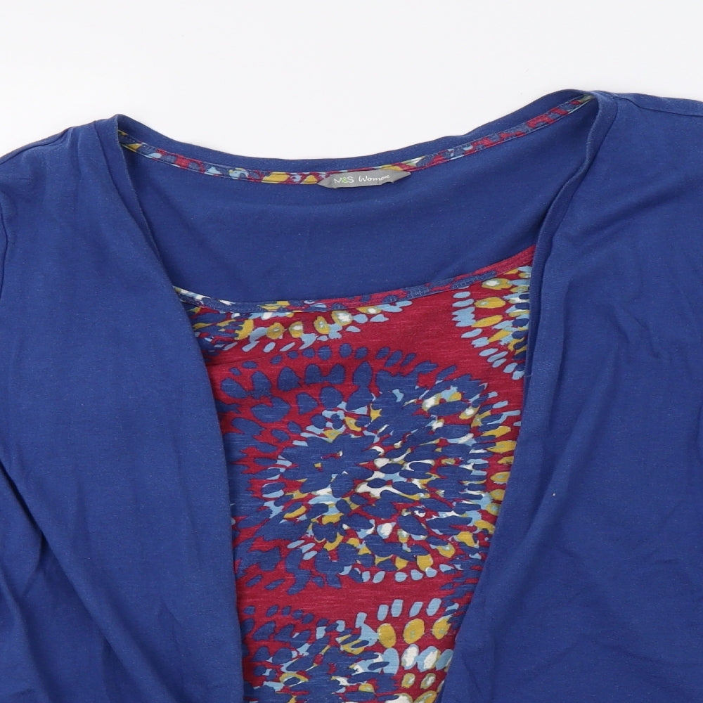 Marks and Spencer Womens Blue Geometric Knit Pullover Sweatshirt Size 18