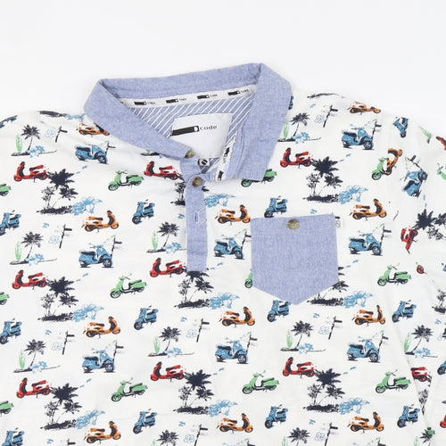 code Mens White Polka Dot   Button-Up Size L