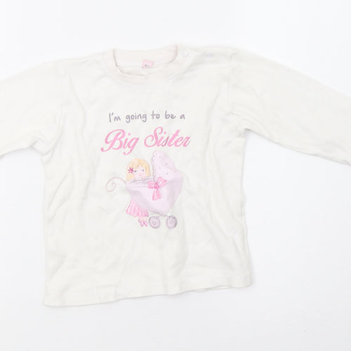 Preworn Girls White   Pullover T-Shirt Size 18-24 Months